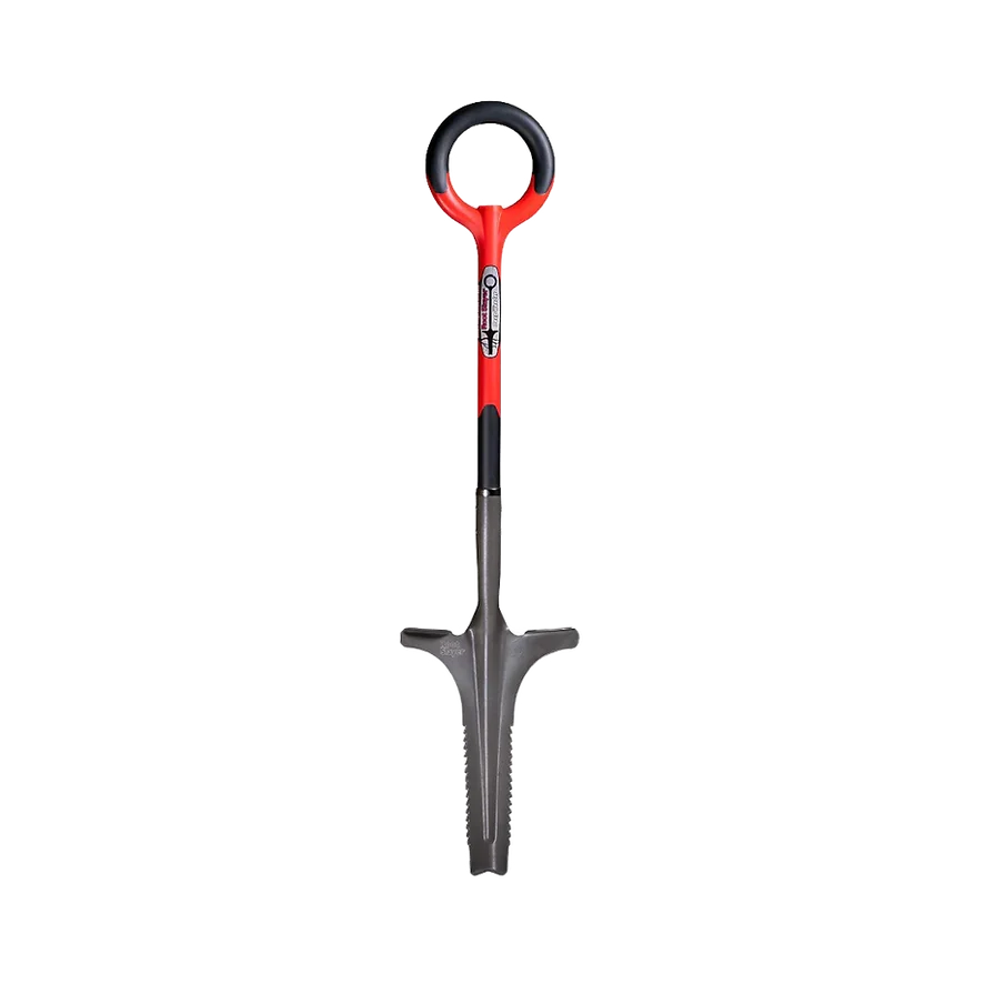 Pelle de jardinage ergonomique à lame dentelée et manche rouge, outil pour racines