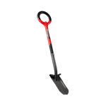 Pelle de jardin ergonomique rouge et noire avec manche circulaire, outil de jardinage renforcé.