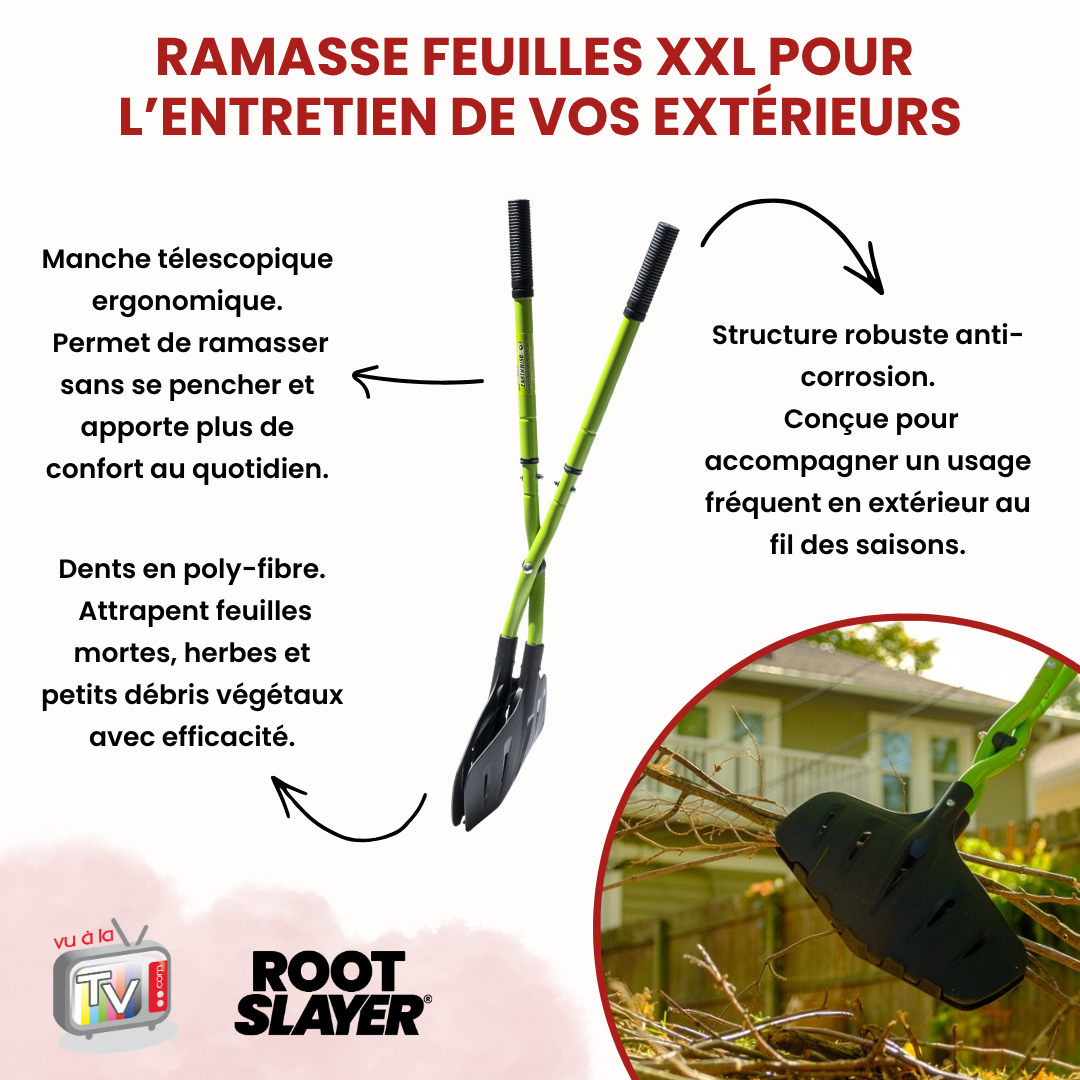 RootSlayer Ramasse Feuilles XXL avec Manche Télescopique